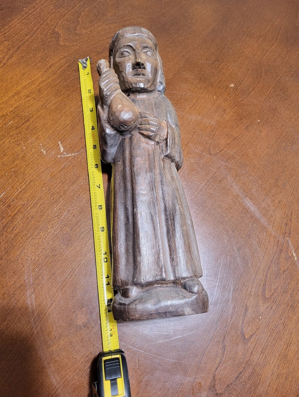 Hand-Carved Brown Wooden Figurine Statue - Santos 13 Inches Tall